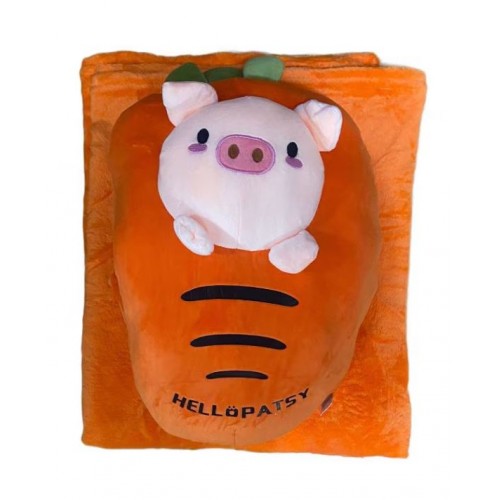 Jucarie de plus multifunctionala in forma de Porcusor 40 cm, Paturica pufoasa 155 x 100 cm si buzunare pentru maini, Portocaliu, CPP6
