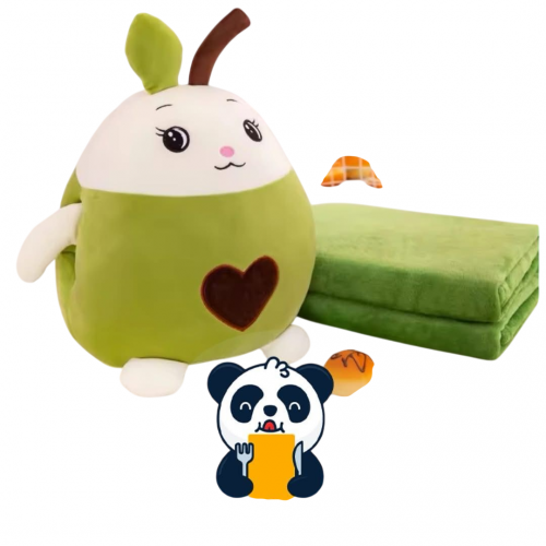 Jucarie de plus multifunctionala in forma de avocado 40 cm, Paturica pufoasa 155 x 100 cm si buzunare pentru maini, verde, CPP7