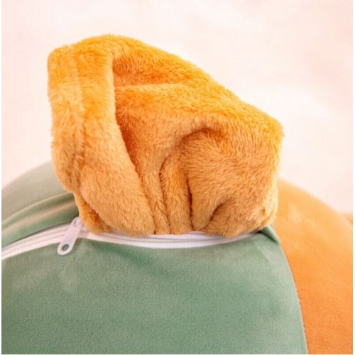 Jucarie de plus multifunctionala in forma Kiwi 40 cm, Paturica pufoasa 155 x 100 cm si buzunare pentru maini, Maro, CPP9