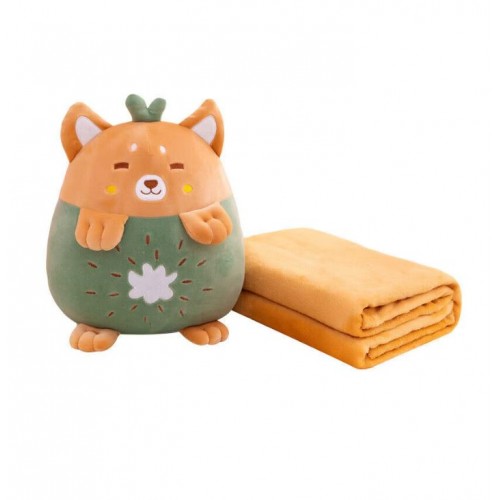 Jucarie de plus multifunctionala in forma Kiwi 40 cm, Paturica pufoasa 155 x 100 cm si buzunare pentru maini, Maro, CPP9