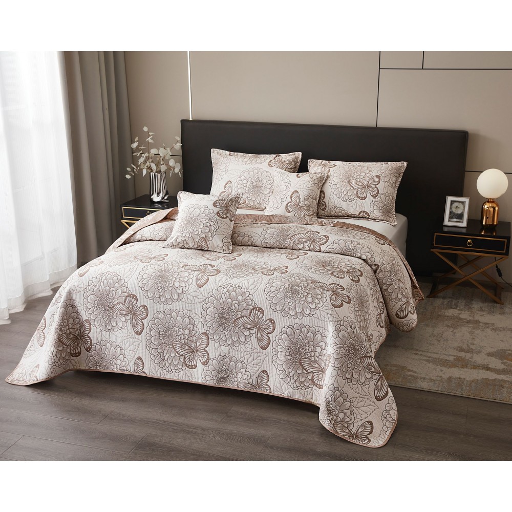 Cuvertură 5 Piese pat dublu din Bumbac Finet, 5 piese, fluturi, cuvertura de pat 230x250cm, CVP2