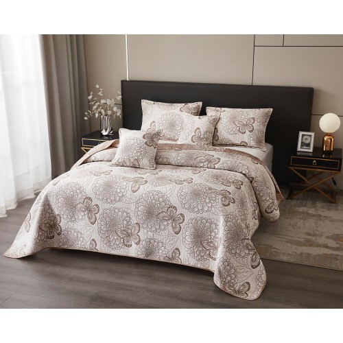 Cuvertură 5 Piese pat dublu din Bumbac Finet, 5 piese, fluturi, cuvertura de pat 230x250cm, CVP2