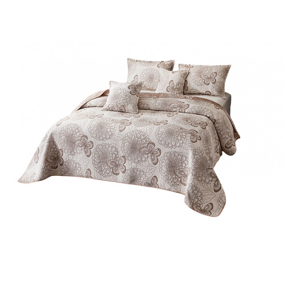 Cuvertură 5 Piese pat dublu din Bumbac Finet, 5 piese, fluturi, cuvertura de pat 230x250cm, CVP2
