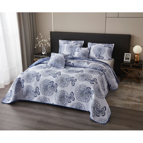 Cuvertură 5 Piese pat dublu din Bumbac Finet, 5 piese, fluturi, cuvertura de pat 230x250cm, CVP3