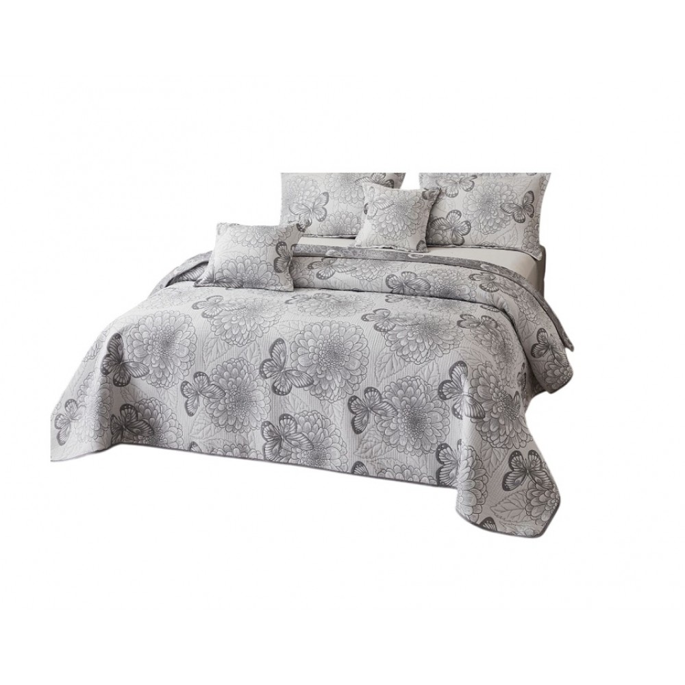 Cuvertură 5 Piese pat dublu din Bumbac Finet, 5 piese, fluturi, cuvertura de pat 230x250cm, CVP4