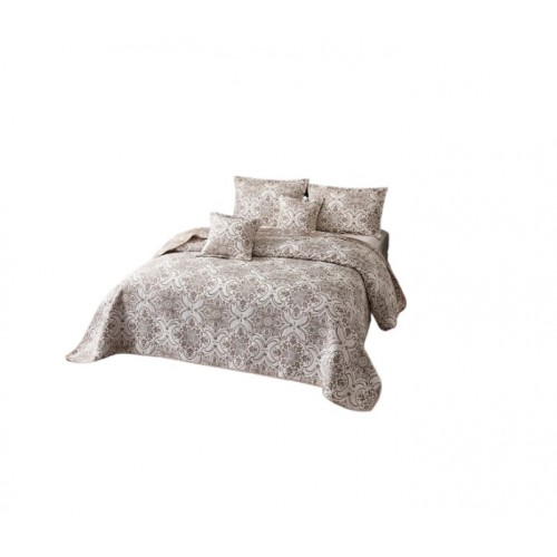 Cuvertură 5 Piese pat dublu din Bumbac Finet, 5 piese, Model frunze, cuvertura de pat 230x250cm, CVP6