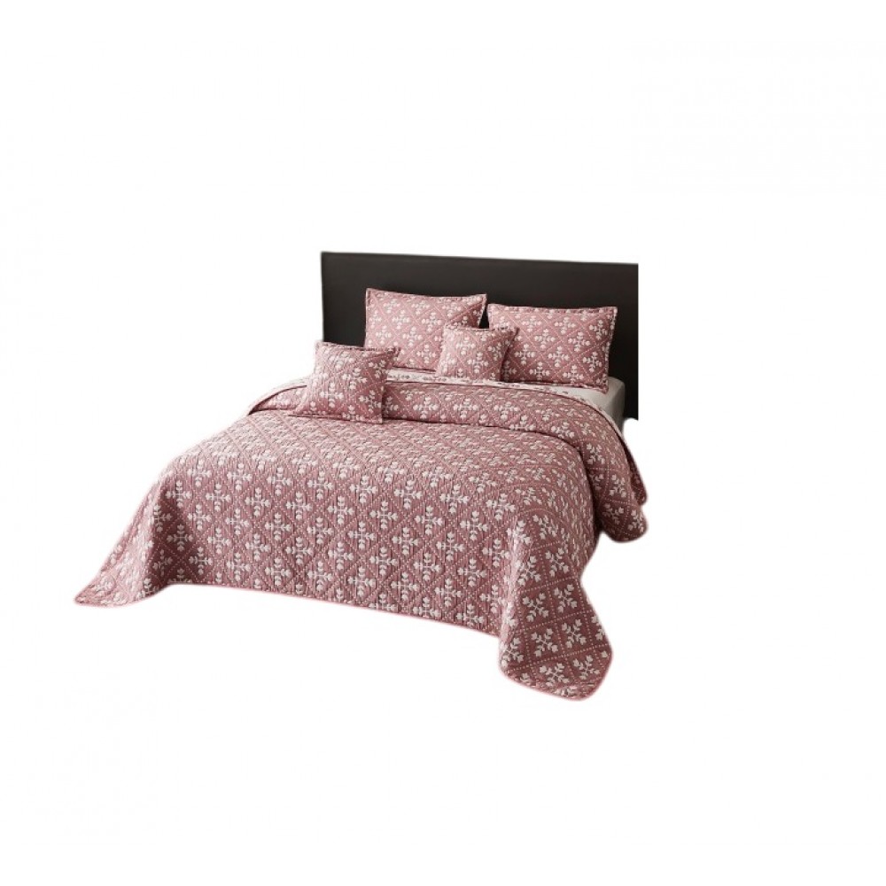 Cuvertură 5 Piese pat dublu din Bumbac Finet, 5 piese, Model frunze, cuvertura de pat 230x250cm, CVP7