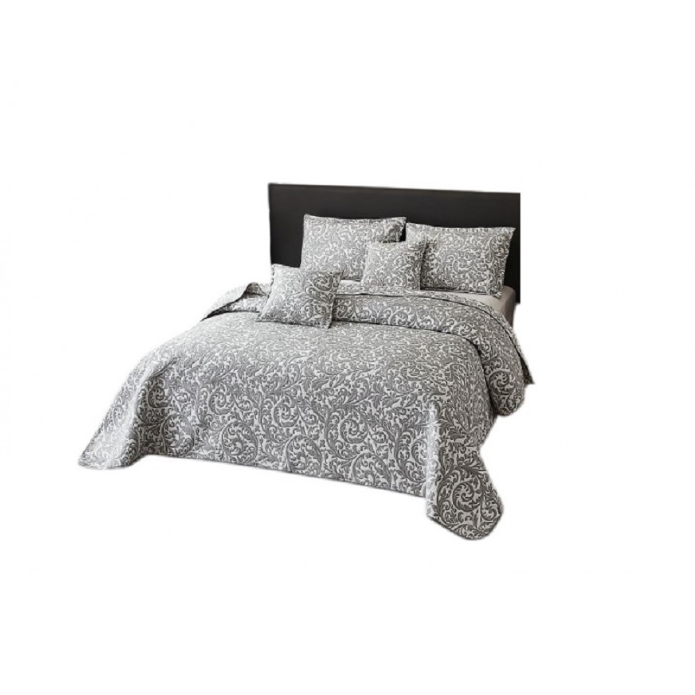 Cuvertură 5 Piese pat dublu din Bumbac Finet, 5 piese, Model frunze, cuvertura de pat 230x250cm, CVP8