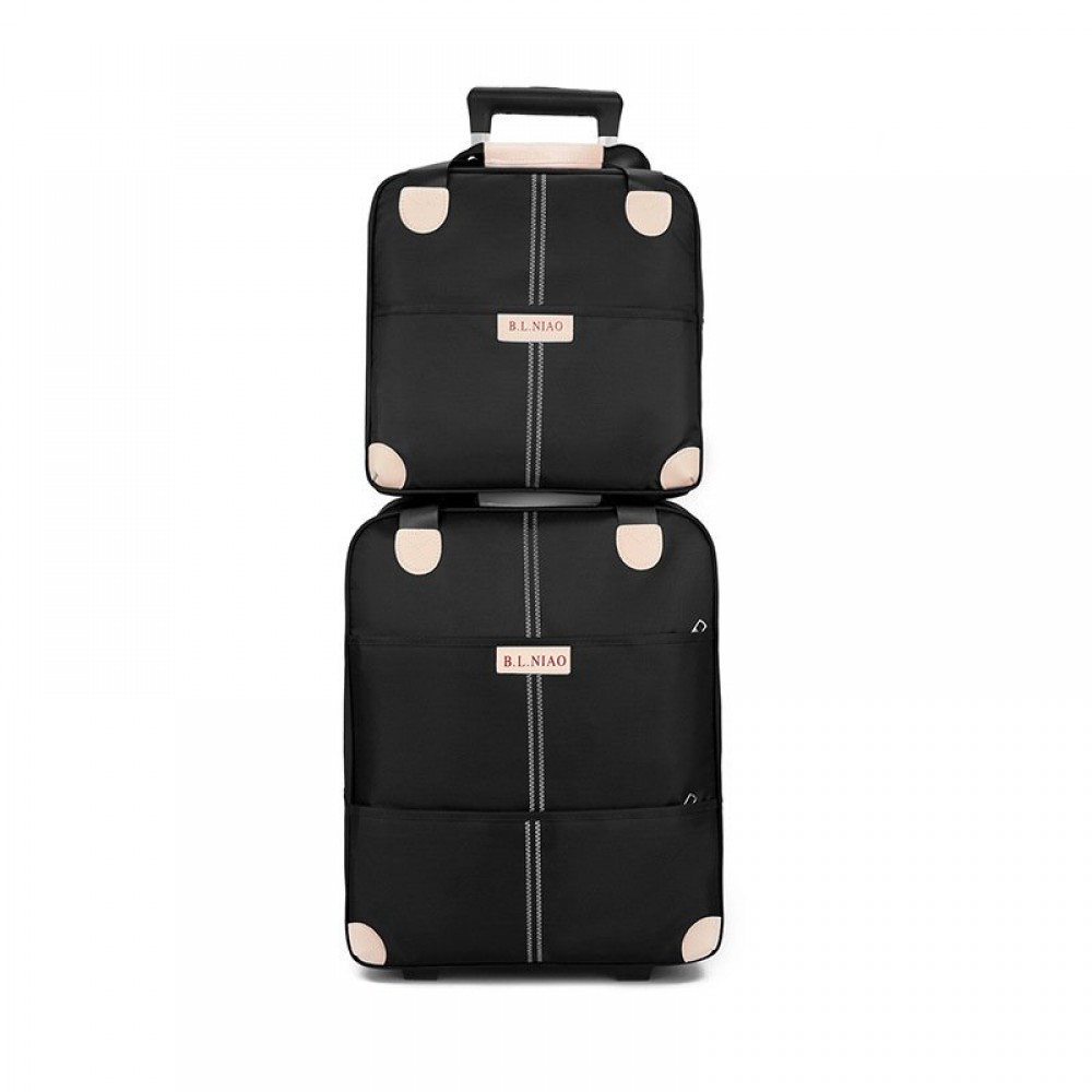 Set Avion de bagaje din două piese cu geantă de mână de călătorie cu două Roți, 20 inch din pânză Oxford, Negru, SEA1
