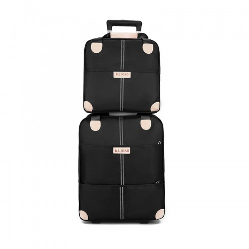 Set Avion de bagaje din două piese cu geantă de mână de călătorie cu două Roți, 20 inch din pânză Oxford, Negru, SEA1