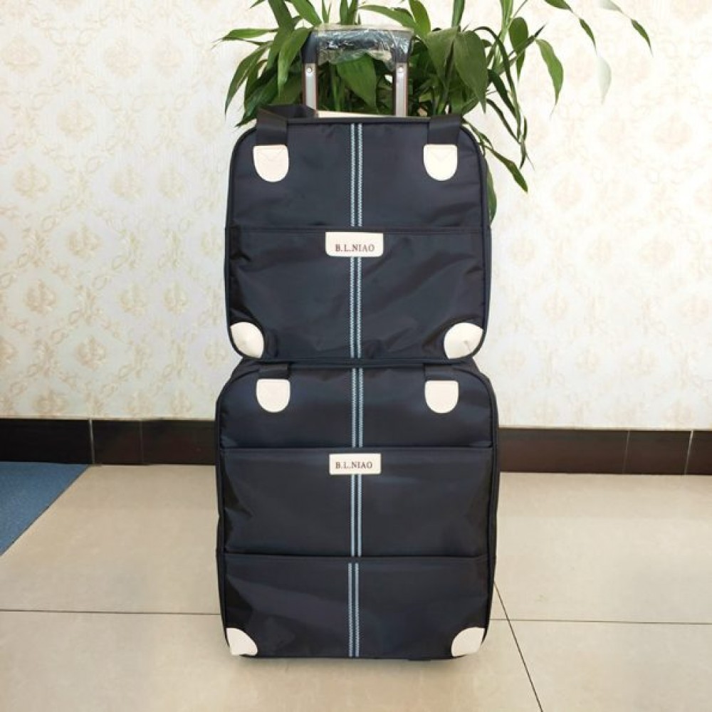 Set Avion de bagaje din două piese cu geantă de mână de călătorie cu două Roți, 20 inch din pânză Oxford, Negru, SEA1