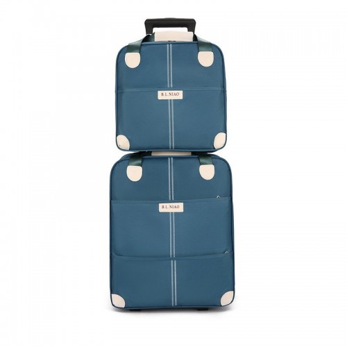 Set Avion de bagaje din două piese cu geantă de mână de călătorie cu două Roți, 20 inch din pânză Oxford, Albastru, SEA2