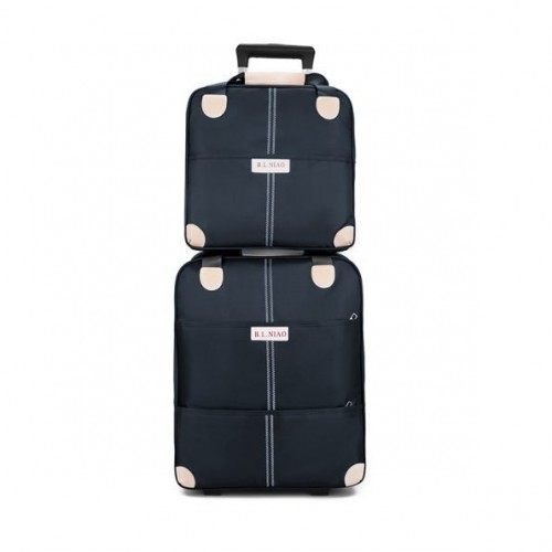 Set Avion de bagaje din două piese cu geantă de mână de călătorie cu două Roți, 20 inch din pânză Oxford, Albastru Inchis, SEA4