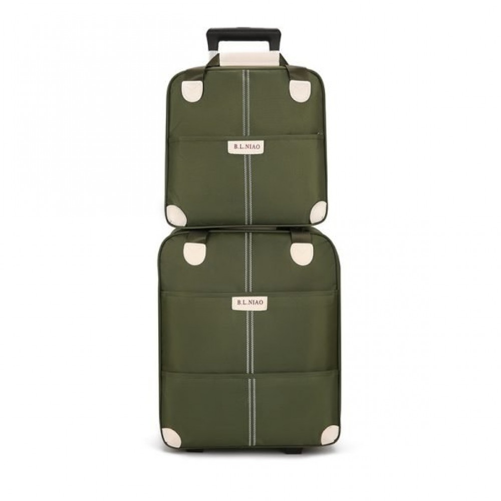 Set Avion de bagaje din două piese cu geantă de mână de călătorie cu două Roți, 20 inch din pânză Oxford, Verde, SEA5