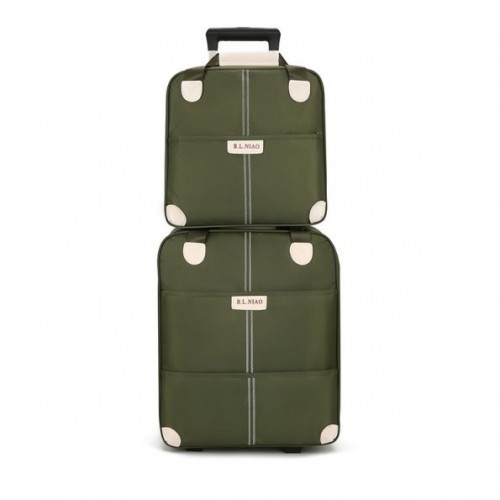 Set Avion de bagaje din două piese cu geantă de mână de călătorie cu două Roți, 20 inch din pânză Oxford, Verde, SEA5