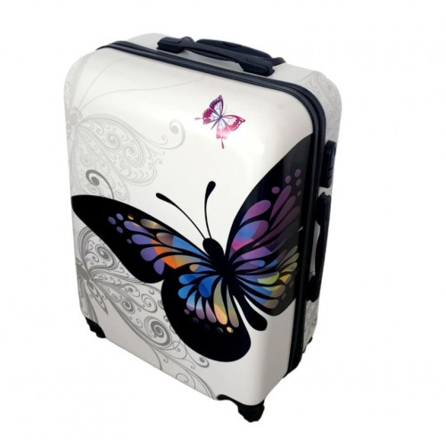 Valiza troler policarbonat , fluture, 4 roti, Mare, 75 x 45 x 30 cm, TROL1