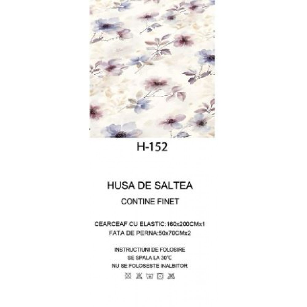 Husa de pat dublu cu elastic si 2 fete de perna 160x200cm, Pat 2 Persoane, H-152