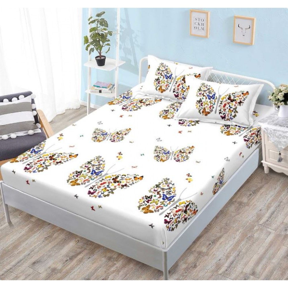 Husa de pat dublu cu elastic si 2 fete de perna 160x200cm, Pat 2 Persoane, H-149