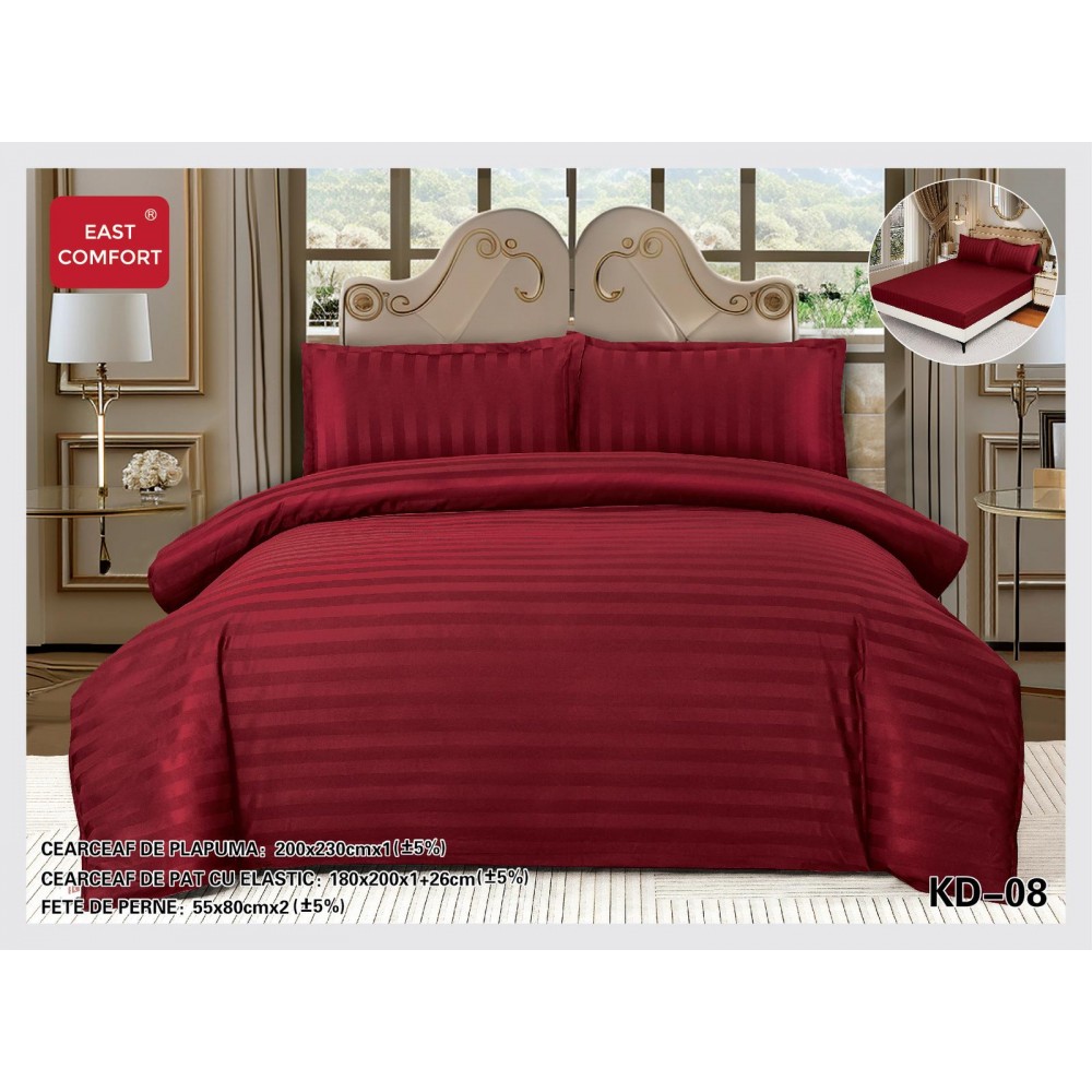 Lenjerie de pat dublu din damasc cu elastic, 4 piese, cearceaf pentru pat 180x200cm, KD-08