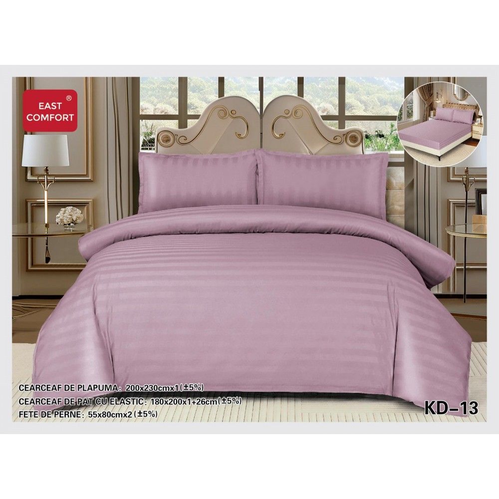 Lenjerie de pat dublu din damasc cu elastic, 4 piese, cearceaf pentru pat 180x200cm, KD-13