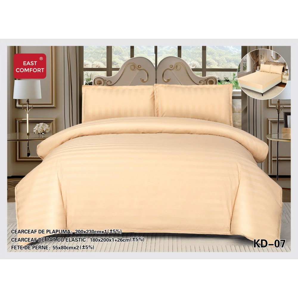 Lenjerie de pat dublu din damasc cu elastic, 4 piese, cearceaf pentru pat 180x200cm, KD-07