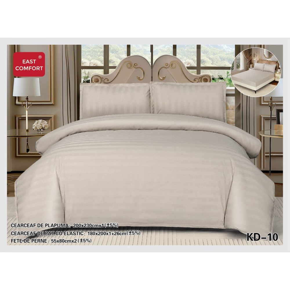 Lenjerie de pat dublu din damasc cu elastic, 4 piese, cearceaf pentru pat 180x200cm, KD-10