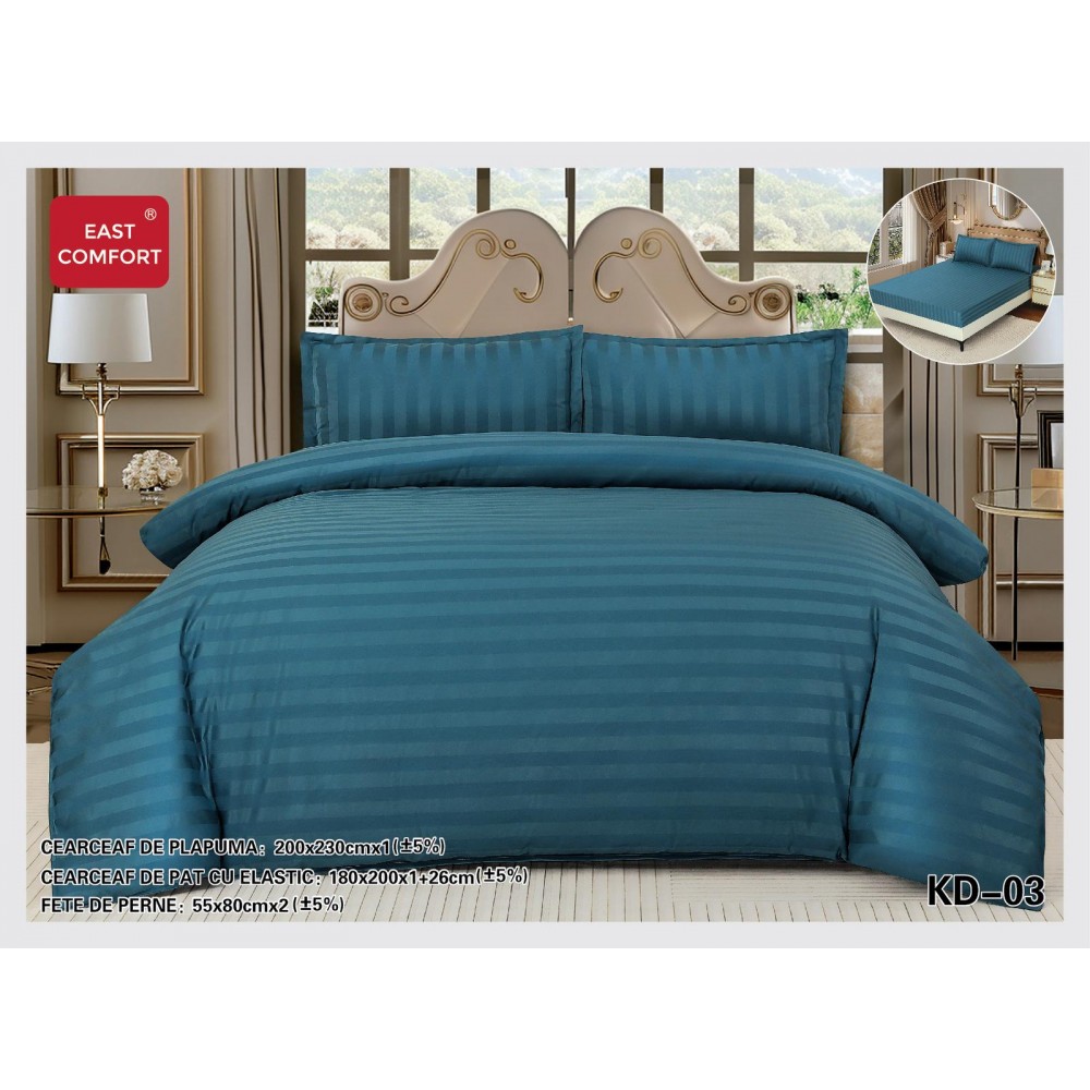 Lenjerie de pat dublu din damasc cu elastic, 4 piese, cearceaf pentru pat 180x200cm, KD-03