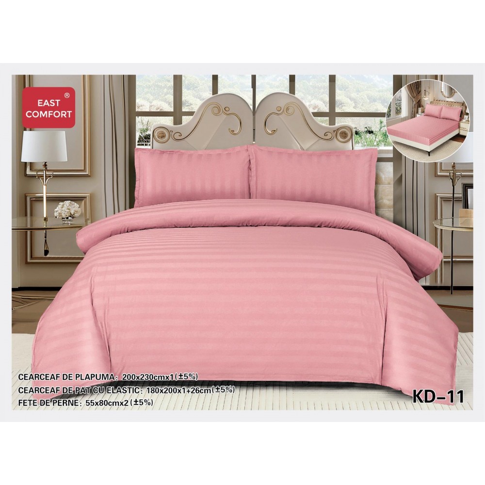 Lenjerie de pat dublu din damasc cu elastic, 4 piese, cearceaf pentru pat 180x200cm, KD-11