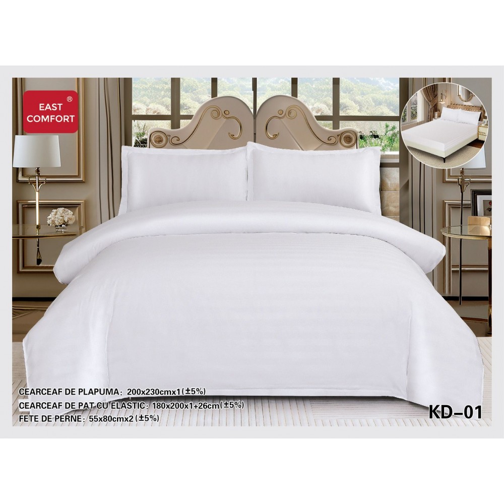 Lenjerie de pat dublu din damasc cu elastic, 4 piese, cearceaf pentru pat 180x200cm, KD-01