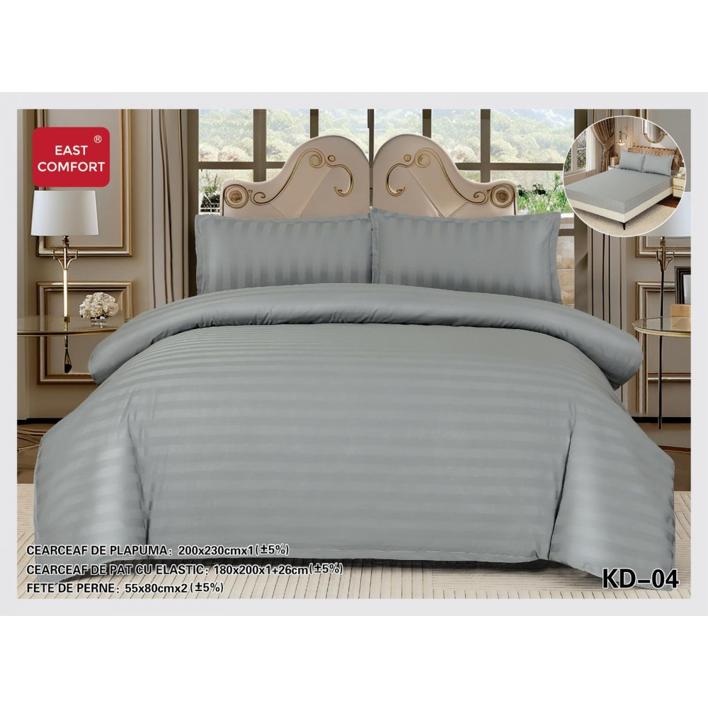 Lenjerie de pat dublu din damasc cu elastic, 4 piese, cearceaf pentru pat 180x200cm, KD-04