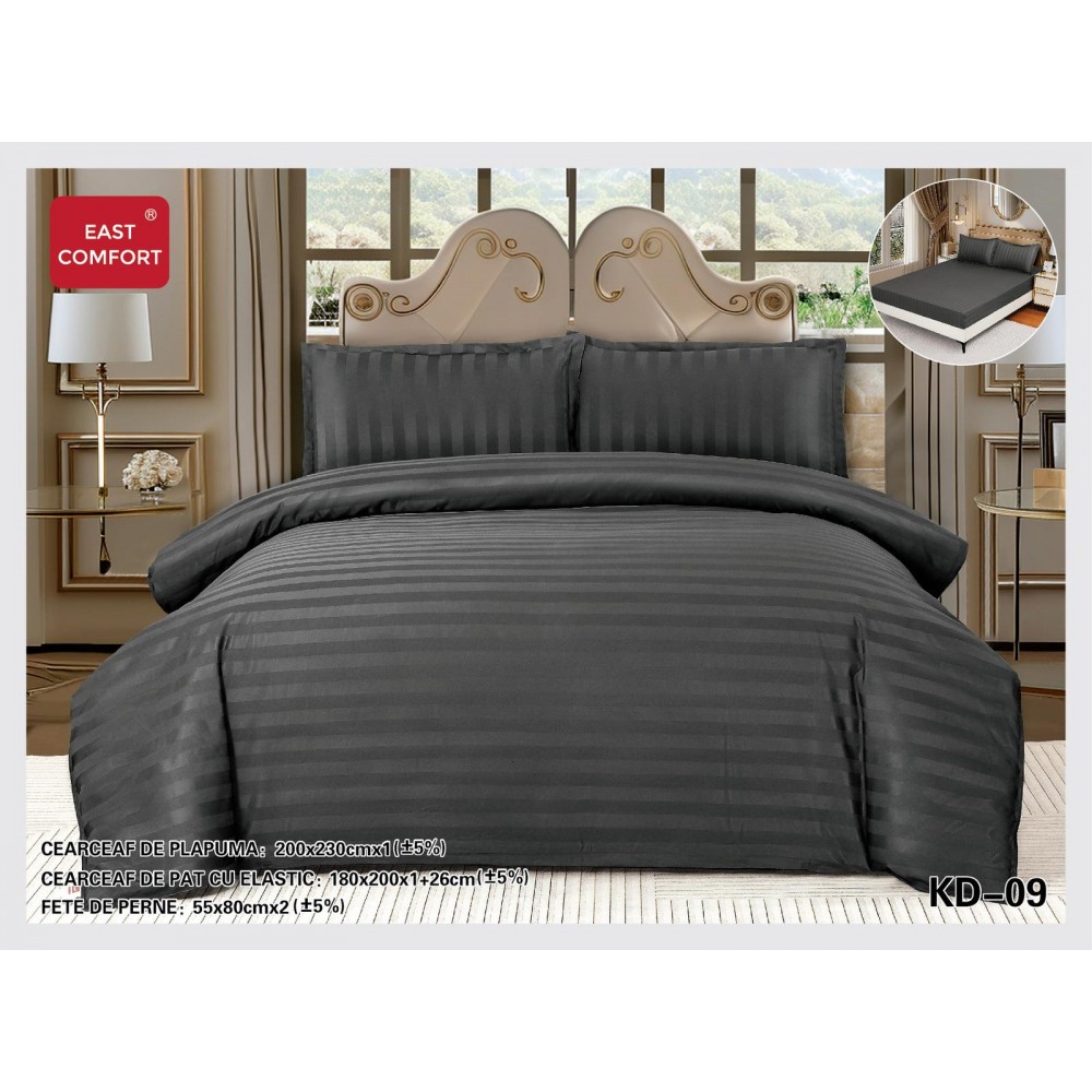 Lenjerie de pat dublu din damasc cu elastic, 4 piese, cearceaf pentru pat 180x200cm, KD-09