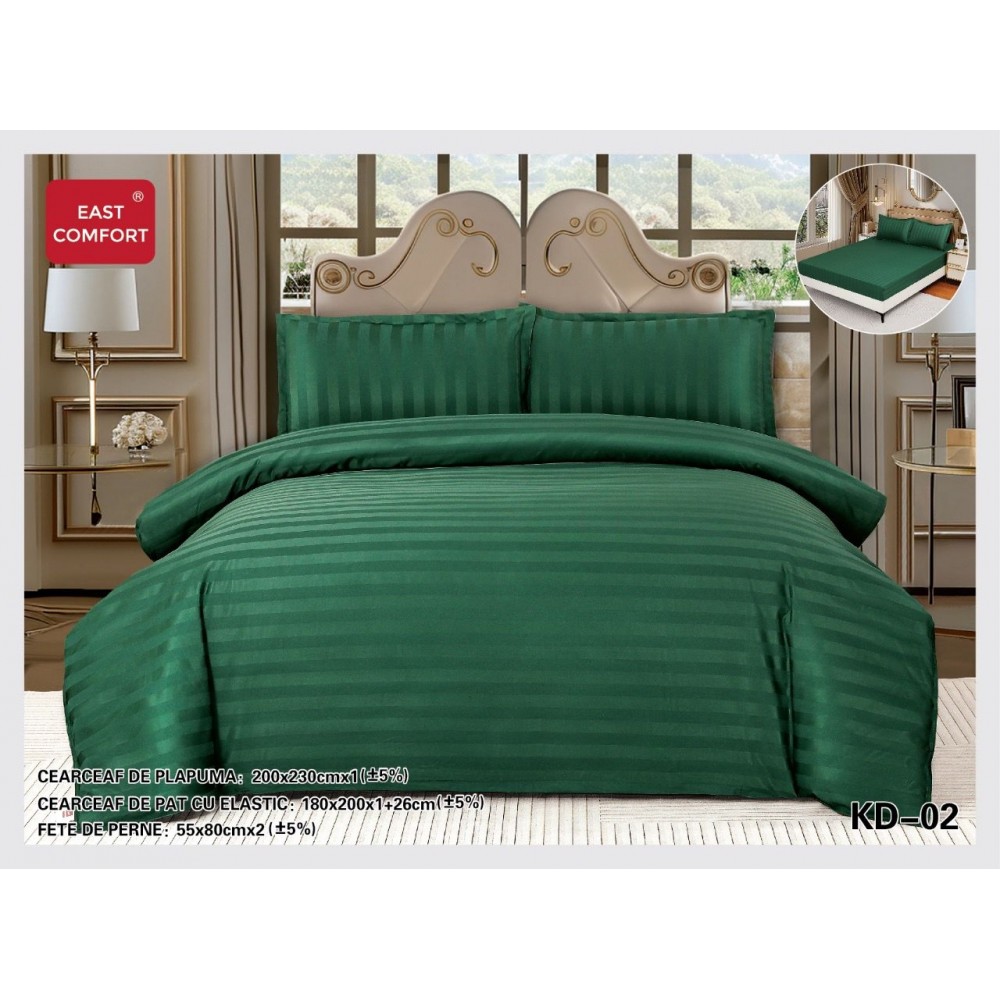 Lenjerie de pat dublu din damasc cu elastic, 4 piese, cearceaf pentru pat 180x200cm, KD-02