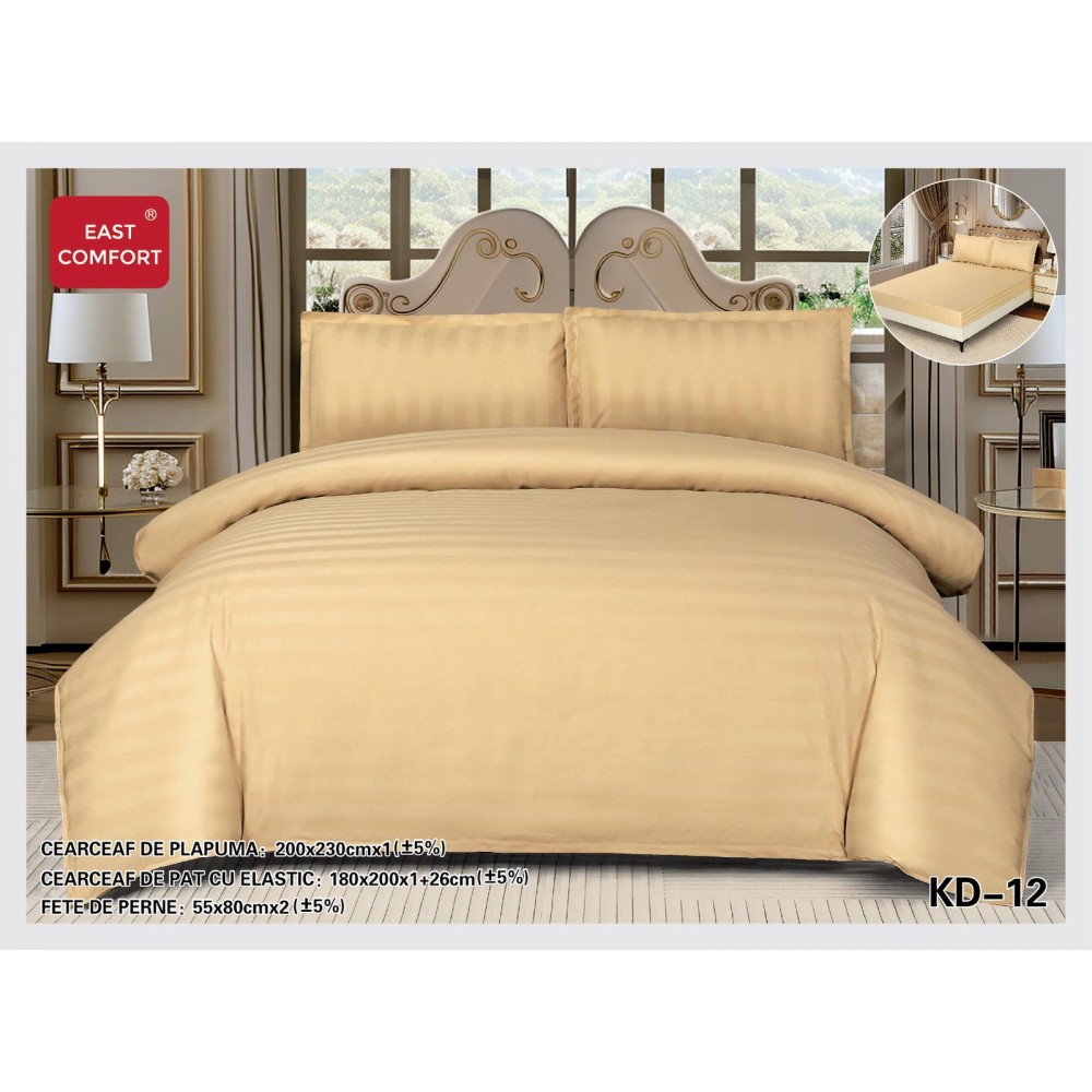 Lenjerie de pat dublu din damasc cu elastic, 4 piese, cearceaf pentru pat 180x200cm, KD-12