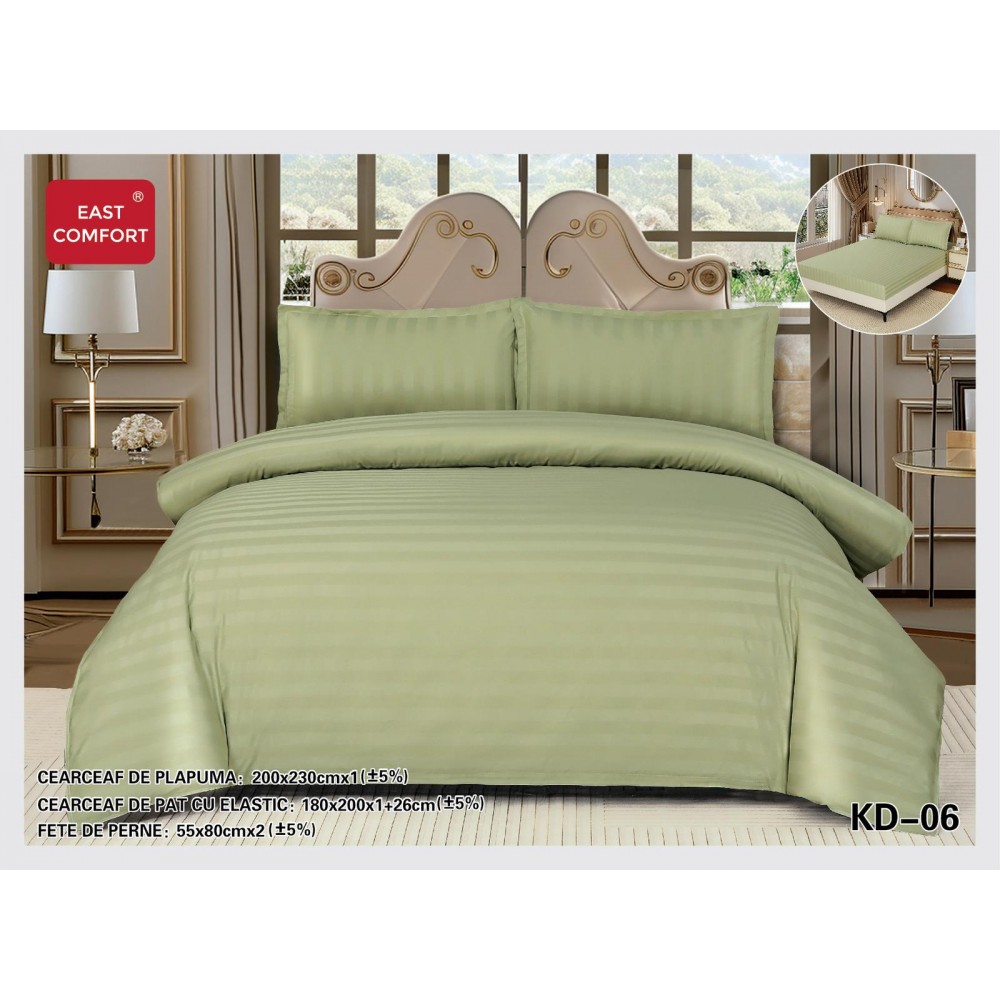 Lenjerie de pat dublu din damasc cu elastic, 4 piese, cearceaf pentru pat 180x200cm, KD-06