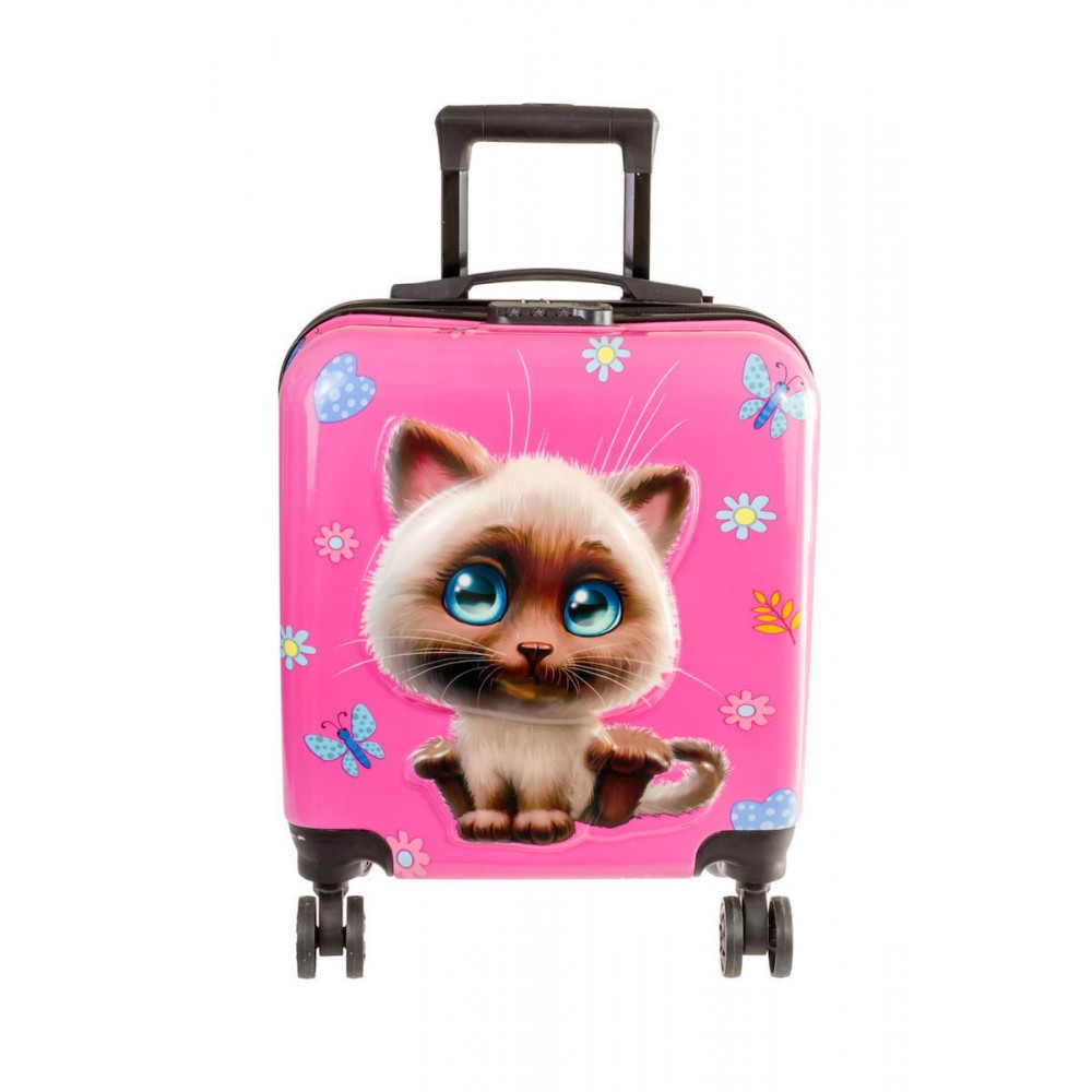 Troler cabina copii cu desene animate 3D de 43 x 36 x 23 cm pentru copii , cu 4 roți, TC-08