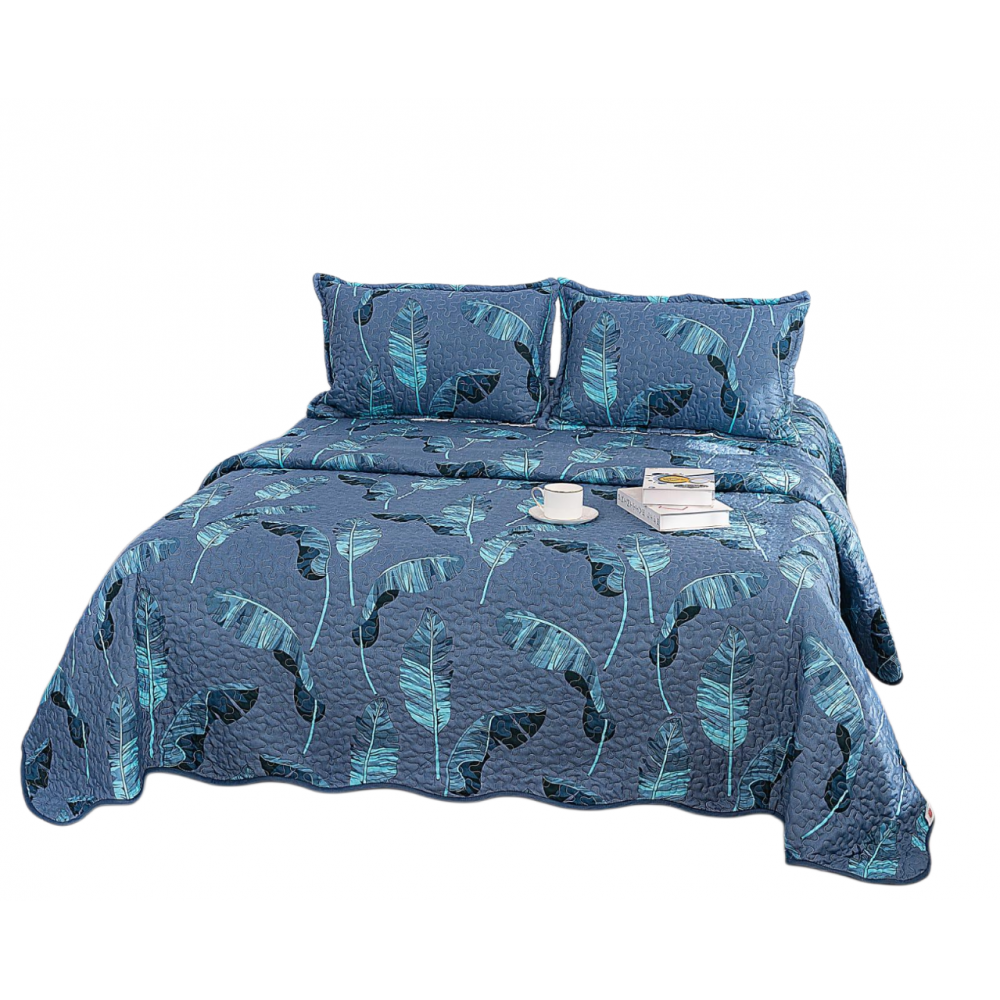 Cuvertura cu DOUĂ FEȚE pentru pat dublu din Bumbac Satinat cu model, Matlasata, 230x250cm, CVT1 Cuverturi matlasate 3 piese