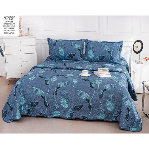 Cuvertura cu DOUĂ FEȚE pentru pat dublu din Bumbac Satinat cu model, Matlasata, 230x250cm, CVT1