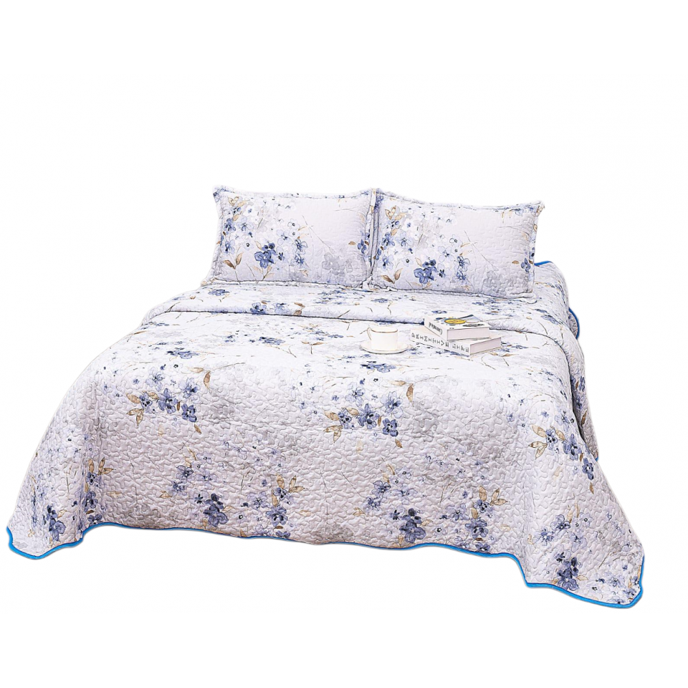 Cuvertura cu DOUĂ FEȚE pentru pat dublu din Bumbac Satinat cu model, Matlasata, 230x250cm, CVT3 Cuverturi matlasate 3 piese