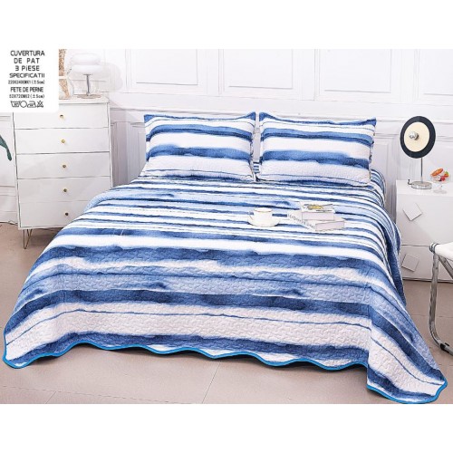 Cuvertura cu DOUĂ FEȚE pentru pat dublu din Bumbac Satinat cu model, Matlasata, 220x240cm, CVT4
