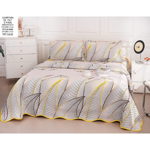 Cuvertura cu DOUĂ FEȚE pentru pat dublu din Bumbac Satinat cu model, Matlasata, 220x240cm, CVT5