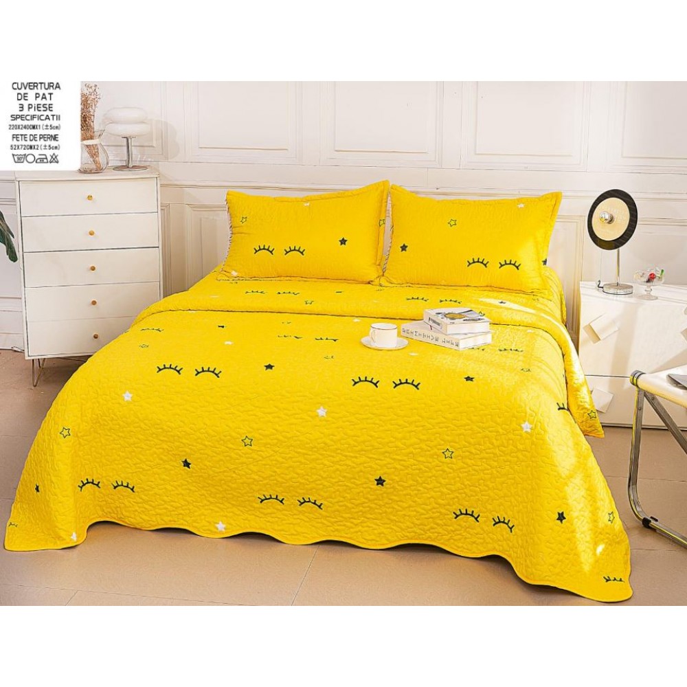 Cuvertura cu DOUĂ FEȚE pentru pat dublu din Bumbac Satinat cu model, Matlasata, 220x240cm, CVT6
