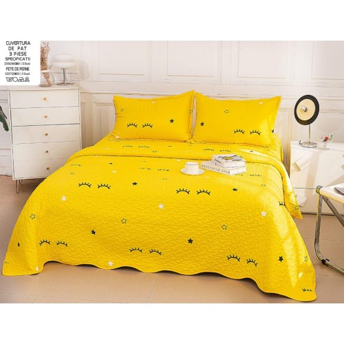Cuvertura cu DOUĂ FEȚE pentru pat dublu din Bumbac Satinat cu model, Matlasata, 220x240cm, CVT6