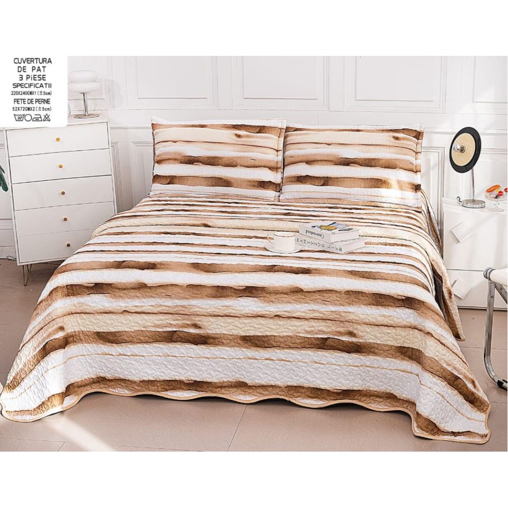 Cuvertura cu DOUĂ FEȚE pentru pat dublu din Bumbac Satinat cu model, Matlasata, 220x240cm, CVT22