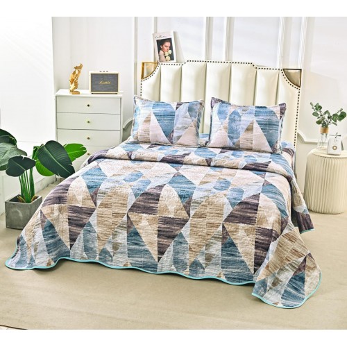 Cuvertura cu DOUĂ FEȚE pentru pat dublu din Bumbac Satinat cu model, Matlasata, 220x240cm, CVT31