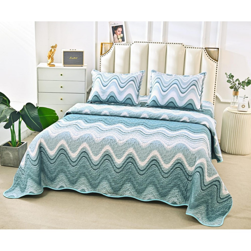 Cuvertura cu DOUĂ FEȚE pentru pat dublu din Bumbac Satinat cu model, Matlasata, 220x240cm, CVT32