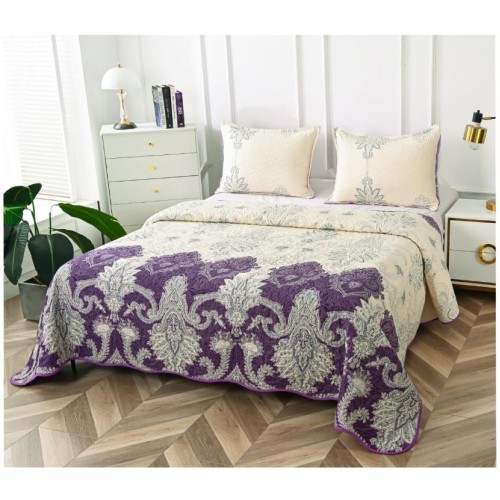 Cuvertura cu DOUĂ FEȚE pentru pat dublu din Bumbac Satinat cu model, Matlasata, 230x250cm, CVT33