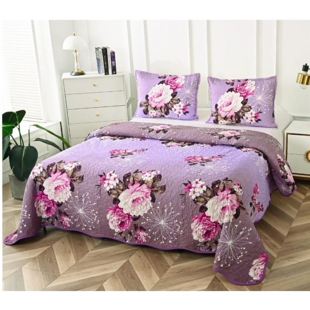 Cuvertura cu DOUĂ FEȚE pentru pat dublu din Bumbac Satinat cu model, Matlasata, 230x250cm, CVT34