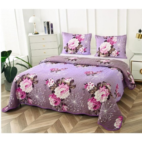 Cuvertura cu DOUĂ FEȚE pentru pat dublu din Bumbac Satinat cu model, Matlasata, 230x250cm, CVT34