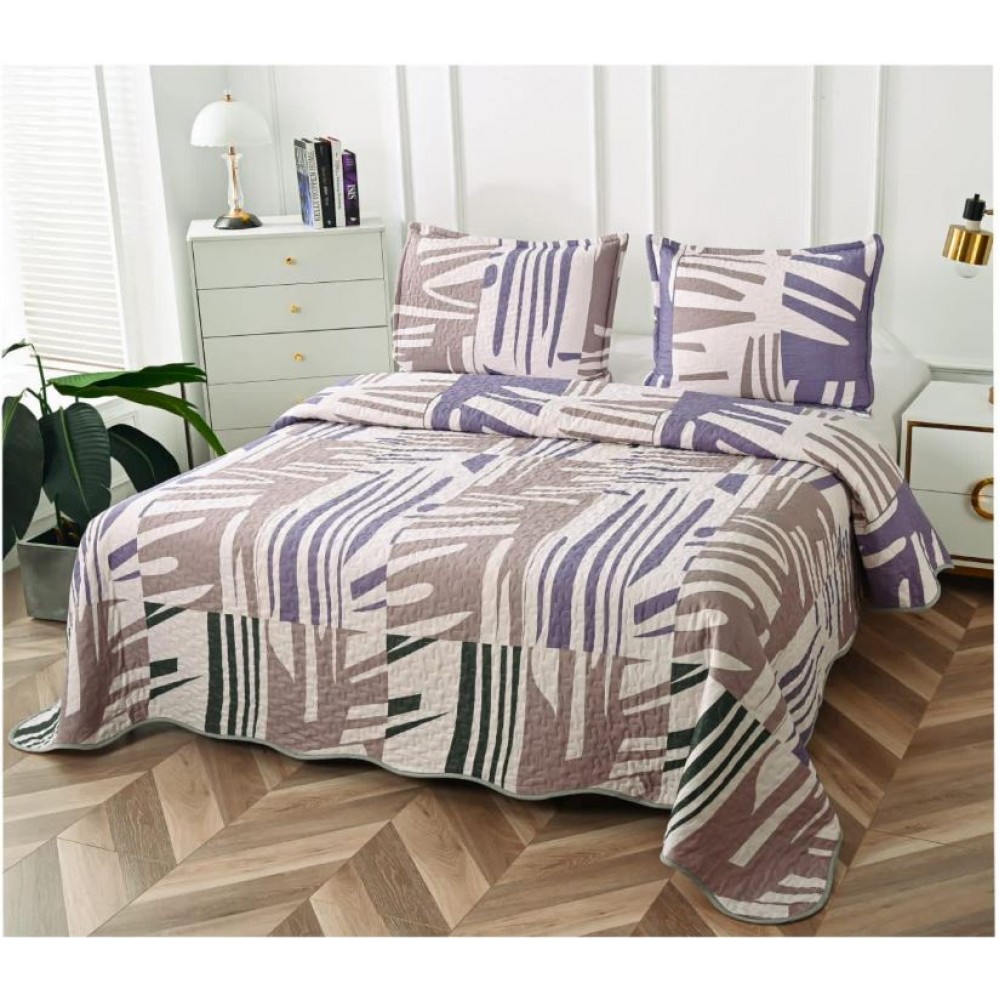 Cuvertura cu DOUĂ FEȚE pentru pat dublu din Bumbac Satinat cu model, Matlasata, 230x250cm, CVT35