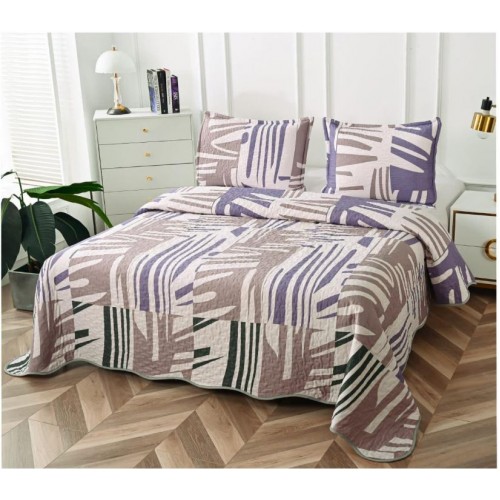 Cuvertura cu DOUĂ FEȚE pentru pat dublu din Bumbac Satinat cu model, Matlasata, 230x250cm, CVT35